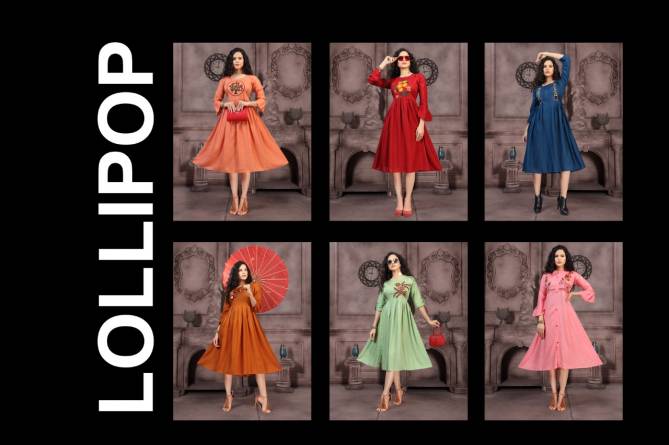 Ft Lollipop Latest Fancy Designer Embroidery Rayon Casual Wear Anarkali Kurtis Collection
